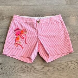 Lilly Pulitzer Seersucker Callahan Shorts Lobster Applique Pink‎ Cosmo Striped 0